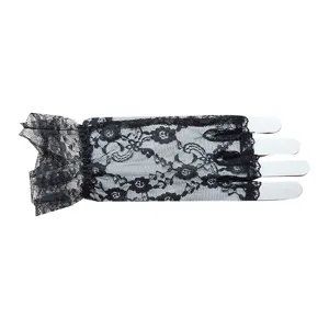 Black lace half finger gloves summer sun protection elegant floral ruffle wrist apparel accessory