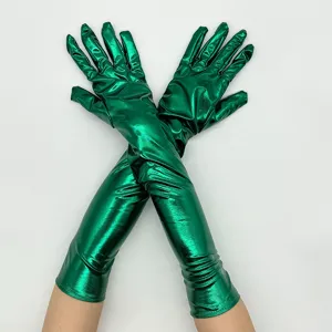 Gants longs métalliques brillants verts pour fête costumée performance de soirée