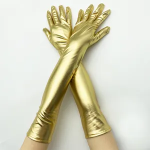 Femmes Longs Gants en Cuir Vernis Brillant Métallique Gants d'Opéra Accessoires de Costume pour Fête Scène Performance