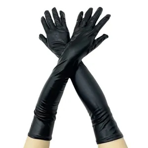 Gants longs en similicuir noir gants de performance brillants pour femmes adultes