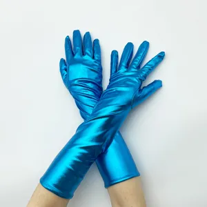 Lange metallische blaue glänzende Handschuhe elastische Kunstleder Handschuhe Party Kostüm.