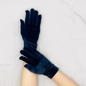 Short stretch velvet gloves autumn winter warm elegant costume accessories dark blue