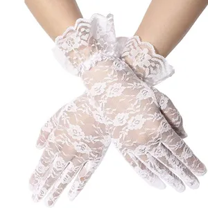 White lace gloves short vintage floral bridal party gloves elegant women wedding accessories