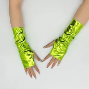 Neon grüne Lackleder fingerlose Handschuhe metallische reflektierende Party Kostüm Accessoires