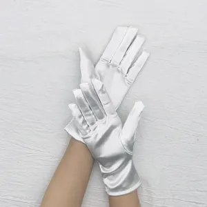 Short satin gloves for evening party wedding dress etiquette and jewelry presentation