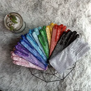 Bunte Pailletten-Handschuhe für Bühnenperformance, modische dünne reflektierende Kostümzubehör.