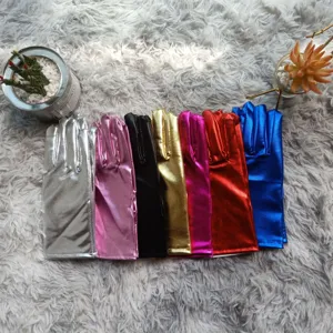 Shiny metallic stretch gloves for dance party stage performance colorful spandex gloves