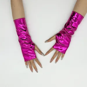 Glänzende pinke fingerlose Handschuhe, metallische Handschuhe für Halloween Cosplay Kostüm.