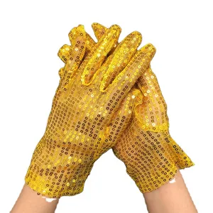 Goldene Pailletten Handschuhe für Erwachsener Bühnenperformance Party Kostüm Zubehör Mode.