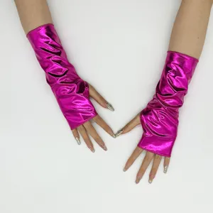 Glänzende Lackleder fingerlose kurze Handschuhe, reflektierende Kostüm Partykleidung.