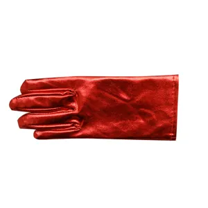 Shiny red metallic stretch gloves for women stage dance performance party costume accessory.