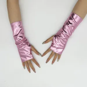 Glänzende rosa Lackleder fingerlose Handschuhe für Halloween, Cosplay und Party Outfits.