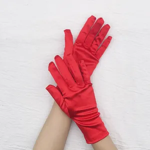 Short stretch satin gloves red formal evening prom performance party dress gloves elegant women