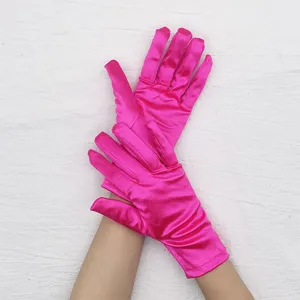 Hot pink satin gloves short stretch opera wrist gloves for women party wedding costume