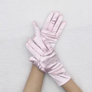 pink satin short gloves smooth elegant dress gloves for women party evening wear