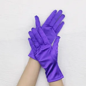 Short stretch satin gloves for women elegant purple evening dress performance party gloves