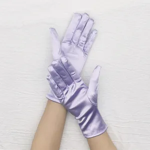 Short stretch satin gloves for women, elegant evening party dress and wedding accessories.
