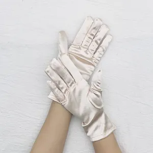 Short stretch satin gloves for women, elegant evening party and wedding performance wear.