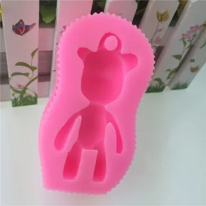 Pink silicone bear mold with hanging hole for resin, soap, and DIY craft making.