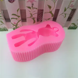 Pink silicone mold for handmade soap, resin, plaster, and cake decoration, flexible craft tool.