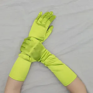 Damen lange Satin Sonnenschutz Handschuhe, hellgrüne elastische Spandex Party Handschuhe.