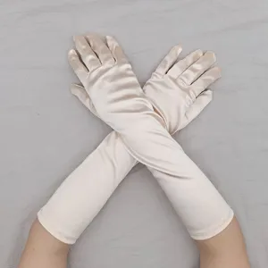 Elegante lange Satin Handschuhe für Damen, elastischer Spandex Sonnenschutz Party.