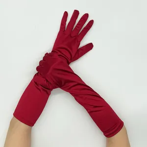 Rote lange Satin Handschuhe für Damen, elastische Handschuhe für Partys und den Sonnenschutz.