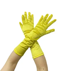 Damen gelbe Satin lange Handschuhe Sonnenschutz elastisch Spandex Abendkleid Opern Party