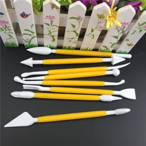 Detailed view of 8-piece fondant cake decorating tools set, ideal for sugarcraft and flower modeling.