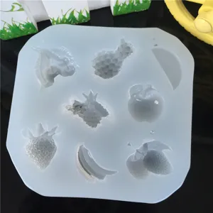 Silicone mold for resin UV glue clay, multi fruit design cherry apple banana pineapple DIY craft.