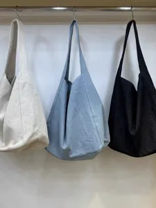 Large Capacity Casual Canvas Tote Bag For Women Simple Commuter Shoulder Bag Solid Color Daily Shopping Bag
