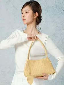 French Woven PU Leather Underarm Bag Casual Large Capacity Versatile Shoulder Handbag Women Fashion Chic Purse