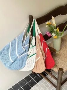 Korean Style Hollow Out Mesh Knitted Tote Bag Women Summer Large Capacity Beach Bag Casual Single Shoulder Bag