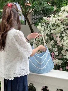 Korean hollow mesh knitted woven bag summer large capacity beach bag single shoulder tote
