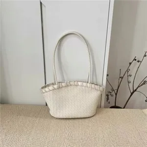 Stylish white woven shoulder bag for women, perfect for summer daily commute and large capacity.