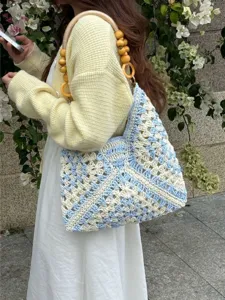 Dames Grote Stro Schoudertas Handgemaakte Gehaakte Tote Tas Casual Zomer Vakantie Strand Handtas