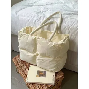Casual quilted puffer tote bag for women, soft padded handles and large capacity design.