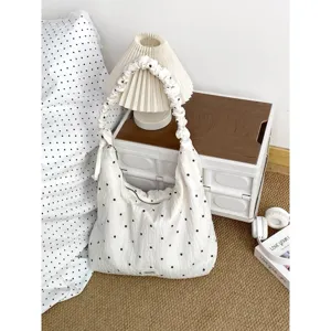 Korean ins pleated ruffle handbag sweet cute chiffon shoulder bag large capacity polka dot bag