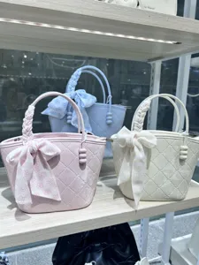 Women PU Leather Bucket Bag Quilted Handbag Commuter Shoulder Bag With Silk Scarf Beaded Pendant Daily Purse