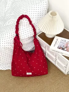Red floral chiffon hobo shoulder bag with gathered scrunchie strap for daily commuting casual style.