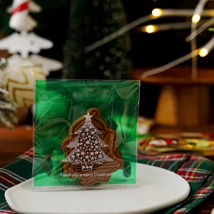 Transparant koekjeszakje met kerstboom zelfklevende snoepverpakking tas 10x11cm feestelijk