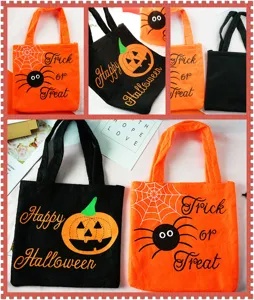 Halloween fabric tote bags candy gift bags cute pumpkin and spider designs for party favors