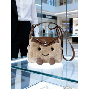 Cute plush mini shoulder bag with furry design, soft faux fur handbag for women and girls.
