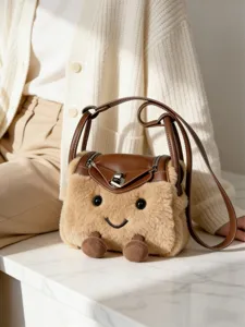 Original Design Cute Cat Plush Mini Doctor Bag Women Casual Stitching Crossbody Shoulder Bag