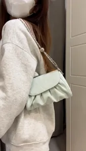 Cloud ruched shoulder bag with chain strap, versatile style for women daily casual wear.