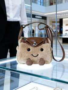 Plush furry cute cartoon doll shoulder bag, stylish mini crossbody doctor bag design.