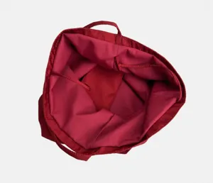 Red large capacity slouchy shoulder bag interior detail view, soft fabric top handle style.