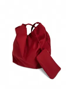 Red slouchy nylon shoulder bag large capacity casual minimalist tote with mini pouch