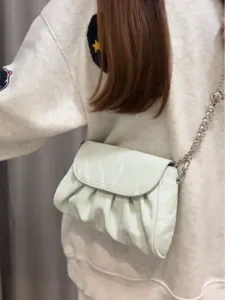 Women Pleated Cloud Shoulder Bag Soft Leather Crossbody Bag Fashion Underarm Bag