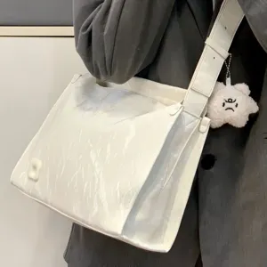 Fashionable large capacity shoulder tote bag casual versatile commuter crossbody bag white